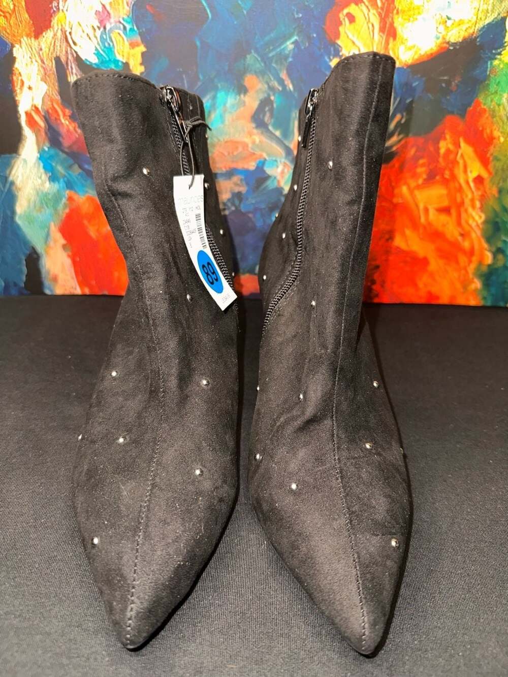 Maurices Black Faux Suede Studded Kitten Heel Ankle Boots
